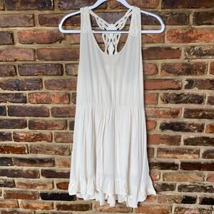 Ezra Cream Beige Gauze Lace Crochet Racerback Mini Dress Women's Size Small